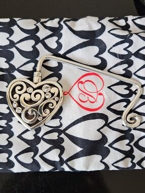 Silver Heart Purse Hook with Rhinestones